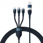 Baseus Flash Series 2 3-in-1 USB-kaapeli, USB-C + Micro USB + Lightning, 100 W, 1,2 m, sininen