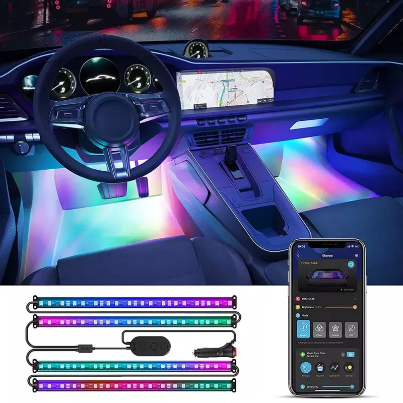 Govee RGBIC sisätilan autovalot Smart Strip Light Bluetooth 30 cm