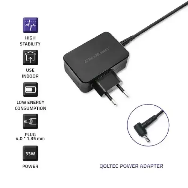 Laturi Qoltec 52408 Indoor AC kannettava 19V 2.1A musta