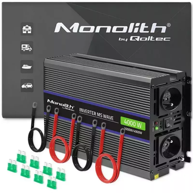 Jännitemuunnin QOLTEC Monolith 4000 MS Wave 12V – 230V 2000/4000W USB:lla