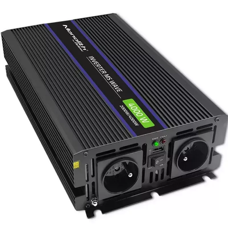 Jännitemuunnin QOLTEC Monolith 4000 MS Wave 12V – 230V 2000/4000W USB:lla