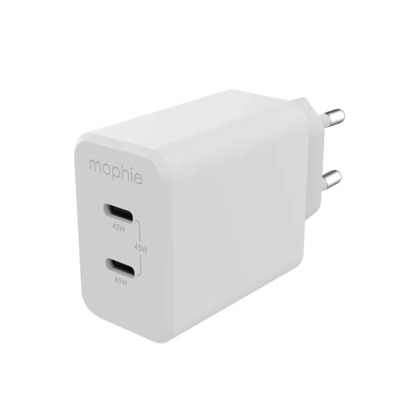 mophie-lisävaruste, verkkosovitin – USB-C-PD-DUAL-45W-GAN – valkoinen – EU (2x USB-C)