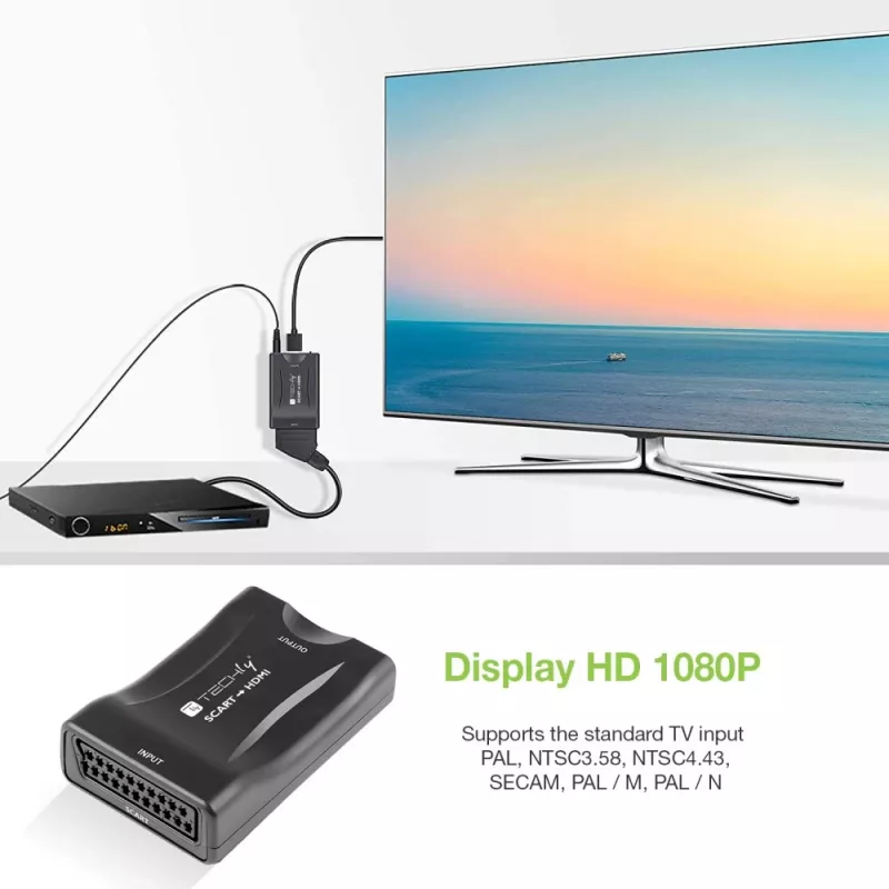 Techly IDATA SCART-HDMI3 Euro SCART-HDMI AV-muunnin, 720p/1080p