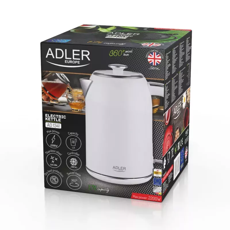 Vedenkeitin Adler 1,7 L 2200 W valkoinen