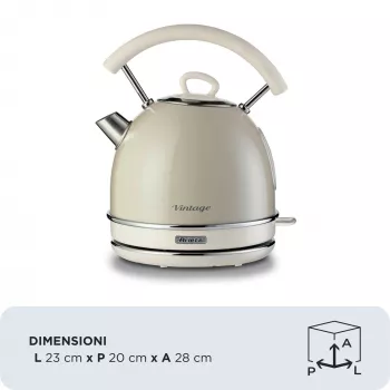 Ariete 2877 vedenkeitin Vintage, 1,7 L, langaton, beige, 1,7 L, 2000 W, beige, vedenpinnan ilmaisin, langaton, suodatin