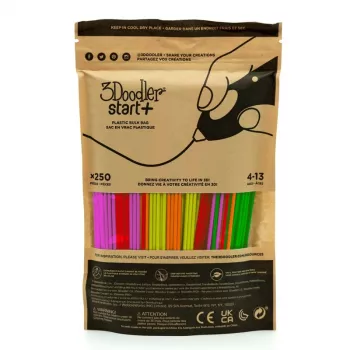 3DOODLER 3D-tulostusfilamenttipakkaus Start+ 250 kpl, 2,5 mm halkaisija, kompostoituvat fluoresoivat värit (neonpunainen, oranssi, vihreä, keltainen, pinkki)