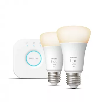 Philips Hue White aloituspaketti: 2 E27 älylamppua (1100), älyvalaistussarja, Bluetooth/Zigbee, valkoinen, LED, E27, A60