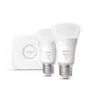 Philips Hue White aloituspaketti: 2 E27 älylamppua (1100), älyvalaistussarja, Bluetooth/Zigbee, valkoinen, LED, E27, A60