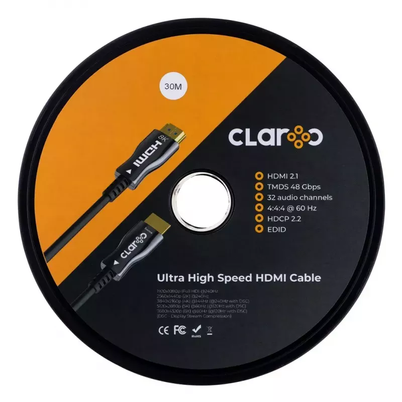 HDMI-kaapeli claroc FEN-HDMI-21-30M — 30 m, HDMI 2.1, 8K 120Hz-tuki