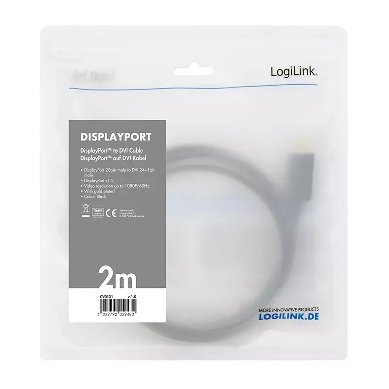 Videokaapeliadapteri LogiLink CV0130 1 m DisplayPort DVI musta