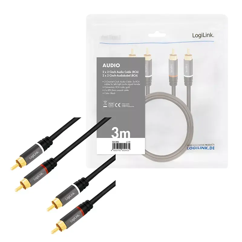 Audiokaapeli LogiLink CA1206 3 m 2xCinch uros musta