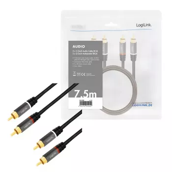 Audiokaapeli LogiLink CA1208 7,5 m 2 x Cinch musta