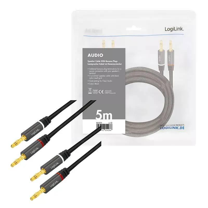 Audiokaapeli LogiLink CA1211 5 m 2x banaani musta