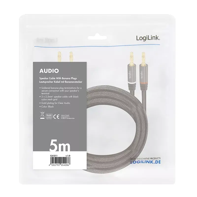 Audiokaapeli LogiLink CA1211 5 m 2x banaani musta