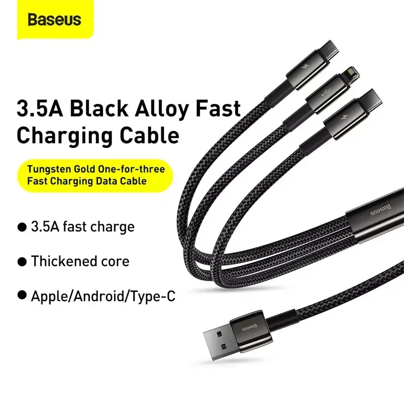 3-in-1 USB-kaapeli Baseus Tungsten Gold CAMLTWJ-01