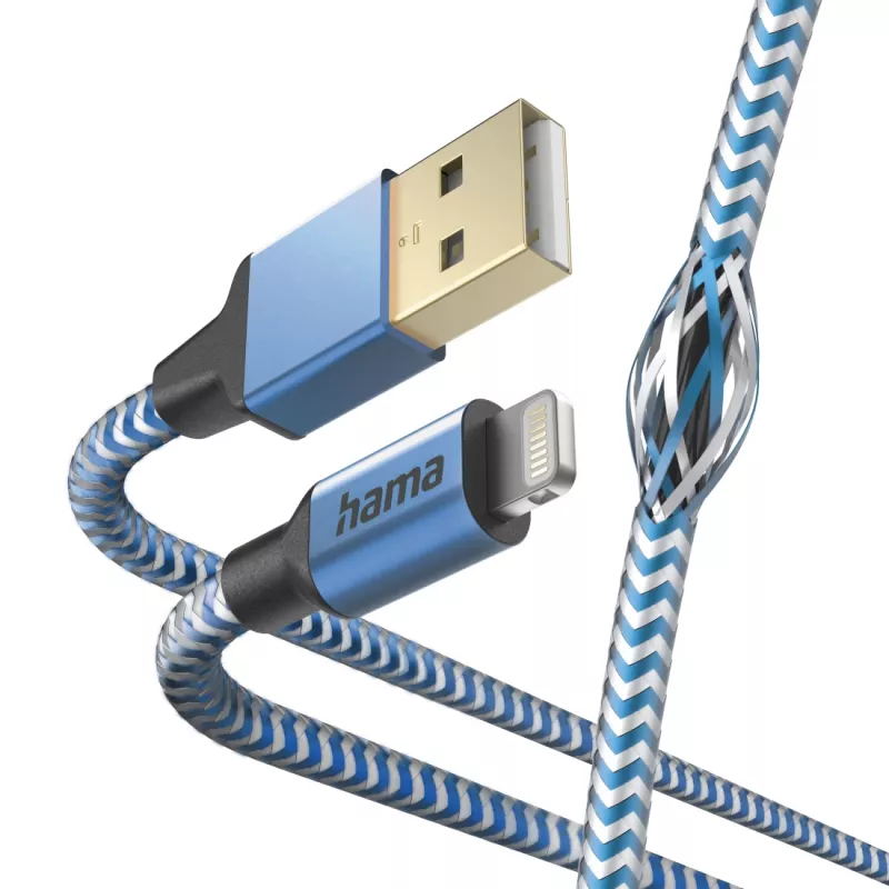 Kaapeli Hama Reflective 1,5 m sininen Lightning - USB A 2,4 A