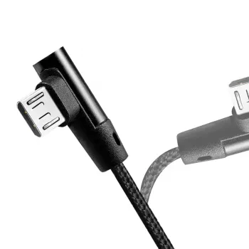 LogiLink CU0142 USB 2.0 -kaapeli, USB-A – Micro-USB B (kulmaliitin 90°), punottu, 1 m, musta