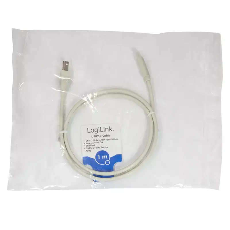 LogiLink CU0160 USB 2.0 -kaapeli USB-C – USB-B, 1 m, harmaa