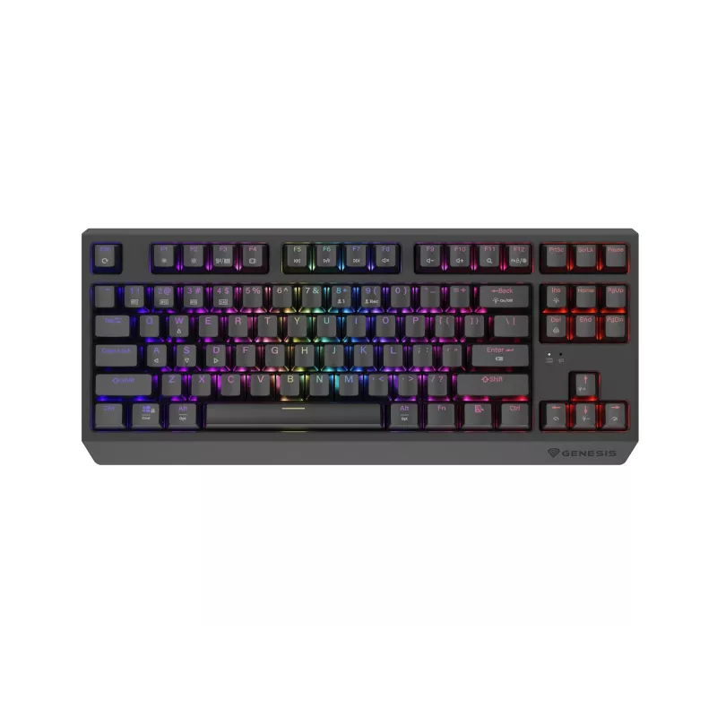 Mekaaninen Tenkeyless Gaming-näppäimistö GENESIS Thor 230 TKL — USB, RF langaton, Bluetooth, 87 näppäintä QWERTY, harmaa