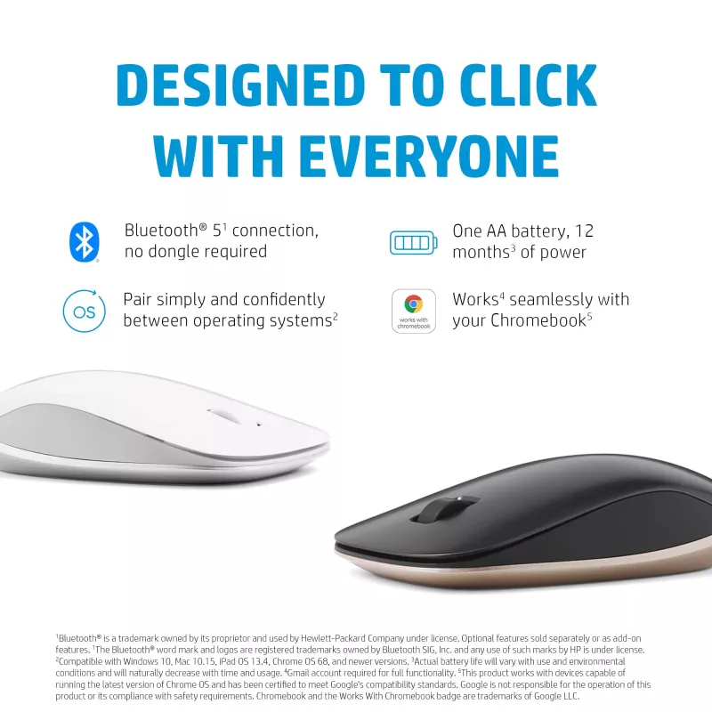 HP 410 ohut hopeinen Bluetooth-hiiri, molempikätinen, Bluetooth, 2000 dpi, hopea
