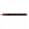 Techly 106893 19 tuuman 1U Rack PDU -jakorasia, 8x Schuko, 250 V/16 A, 3500 W, 3 m kaapeli, alumiini, musta