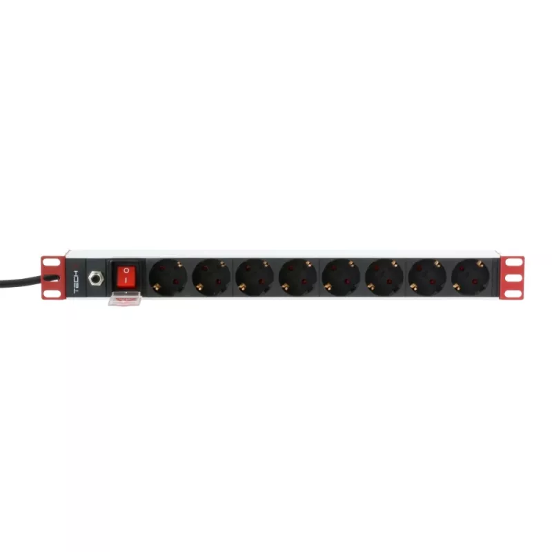Techly 106893 19 tuuman 1U Rack PDU -jakorasia, 8x Schuko, 250 V/16 A, 3500 W, 3 m kaapeli, alumiini, musta