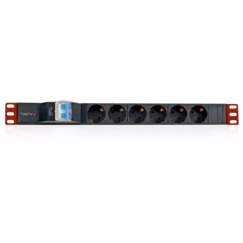 Techly I-CASE STRIP-61UD virranjakoyksikkö (PDU) 6 AC-pistorasiaa 1U musta, punainen