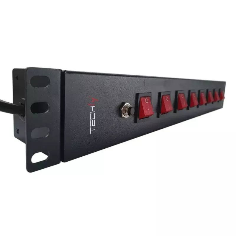 Techly 8-osainen 19 inch rack Power Strip 8 PÄÄLLE/POIS-kytkimellä 1,5HE