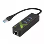 Techly IDATA-USB-ETGIGA-3U2 (105803) USB 3.0 – Gigabit Ethernet -sovitin 3-porttisella USB 3.0 -keskittimellä, USB-A, RJ45, alumiini