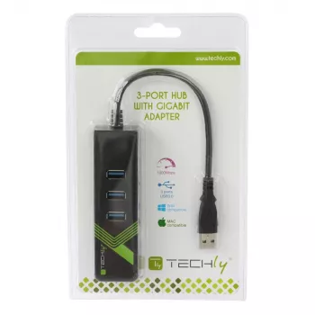 Techly IDATA USB-ETGIGA-3U2 kannettavan telakka/porttireplikaattori USB 3.2 Gen 1 (3.1 Gen 1) Type-A musta