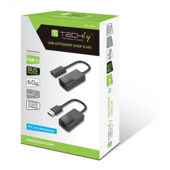 Techly IUSB-EXTENDTY2 kaapeliadapteri RJ-45 USB 2.0 Type-A musta