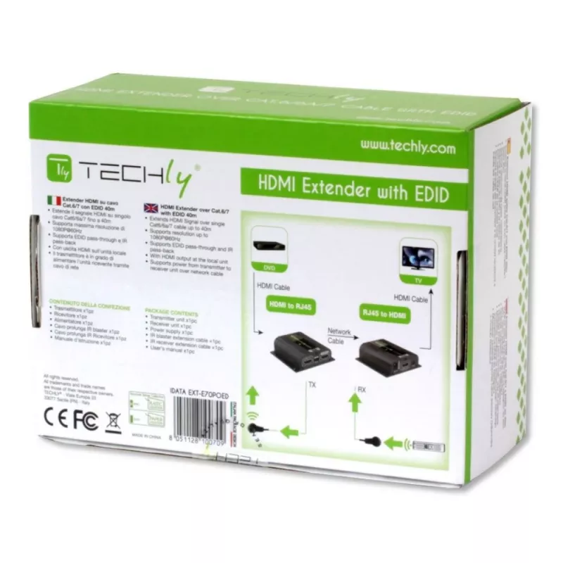 Techly IDATA EXT-E70POED AV-jatko AV-lähetin ja -vastaanotin musta