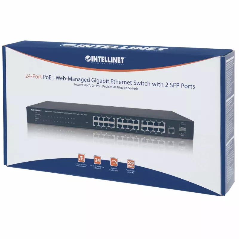 Hallittava kytkin Intellinet 24-porttinen Gigabit Ethernet PoE+