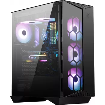 MSI MPG GUNGNIR 110R Mid Tower pelitietokonekotelo musta, USB 3.2 Gen2 Type C, 4x 120mm ARGB-tuuletin, Mystic Light Sync, 1-6 ARGB-ohjainkortti, 2x karkaistua lasipaneelia, ATX, mATX, mini-ITX