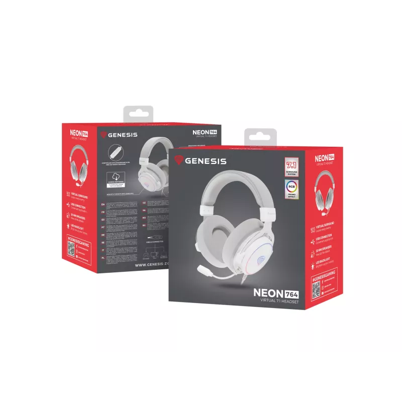 GENESIS Neon 764 -headset johdollinen peli-headset pantalla USB Type-A valkoinen