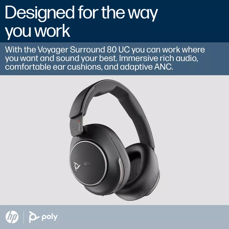 HP Poly Voyager Surround 80 UC Microsoft Teams -sertifioitu USB-C-headset +USB-C/A-sovitin