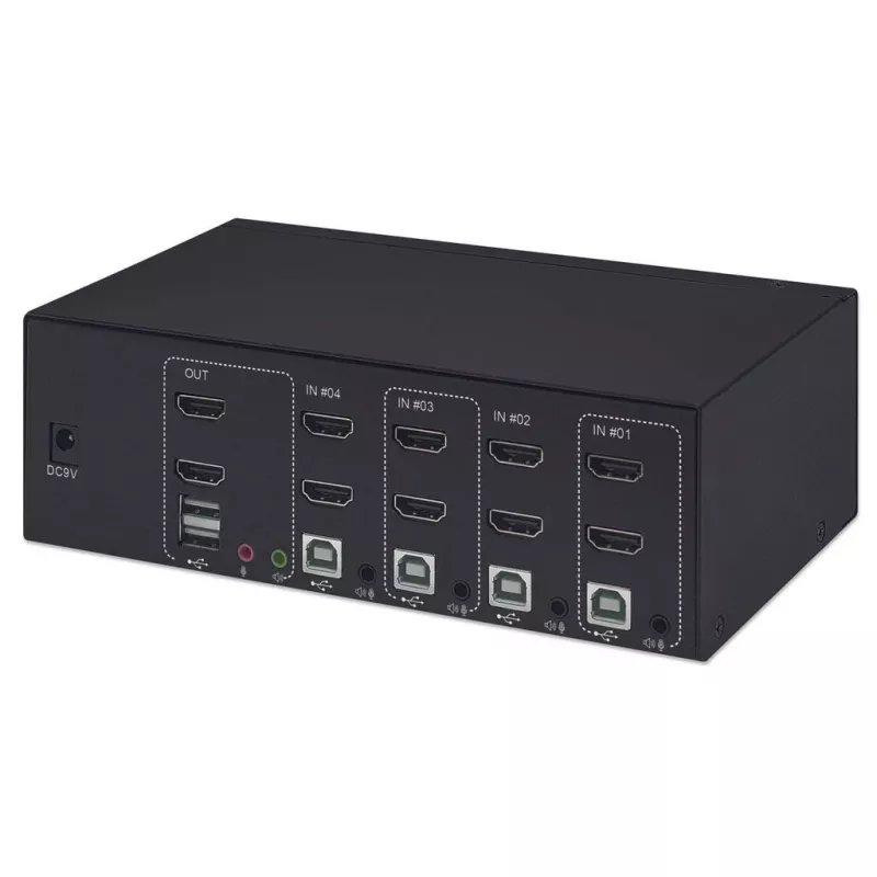 KVM-kytkin Manhattan 4-porttinen 4K@30Hz USB-A audio mikki