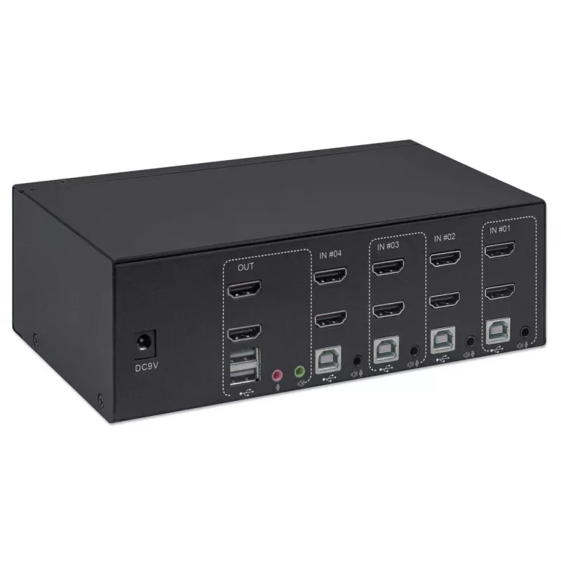 KVM-kytkin Manhattan 4-porttinen 4K@30Hz USB-A audio mikki