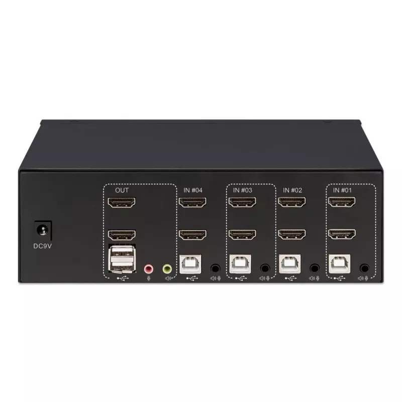 KVM-kytkin Manhattan 4-porttinen 4K@30Hz USB-A audio mikki