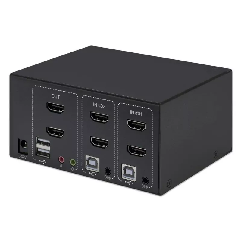 KVM-kytkin Manhattan 2-porttinen 4K HDMI USB audio 2 tietokoneen ohjaus