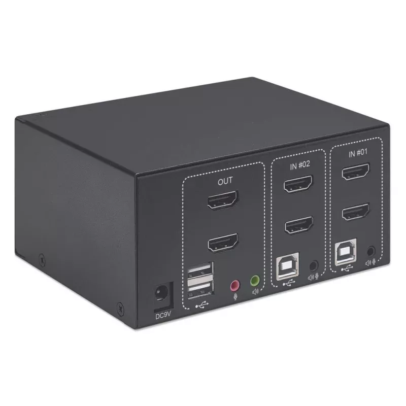 KVM-kytkin Manhattan 2-porttinen 4K HDMI USB audio 2 tietokoneen ohjaus