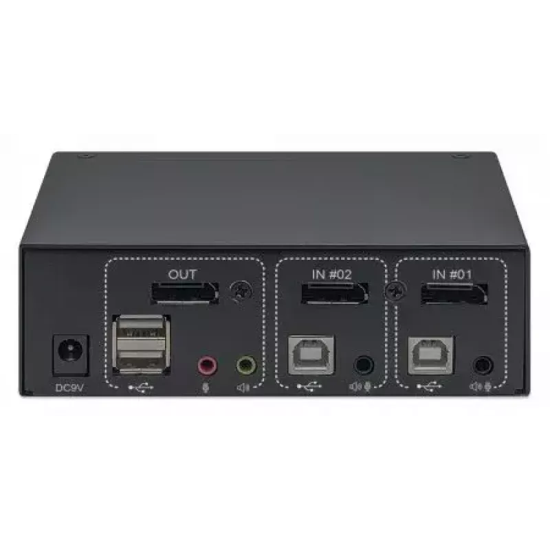 Manhattan 153546 KVM-kytkin, 2-porttinen DisplayPort/USB 2.0, 4K@60Hz, ääni, 2 x 1,8 m kaapelit
