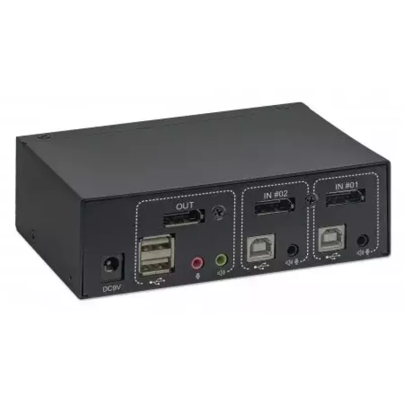 Manhattan 153546 KVM-kytkin, 2-porttinen DisplayPort/USB 2.0, 4K@60Hz, ääni, 2 x 1,8 m kaapelit