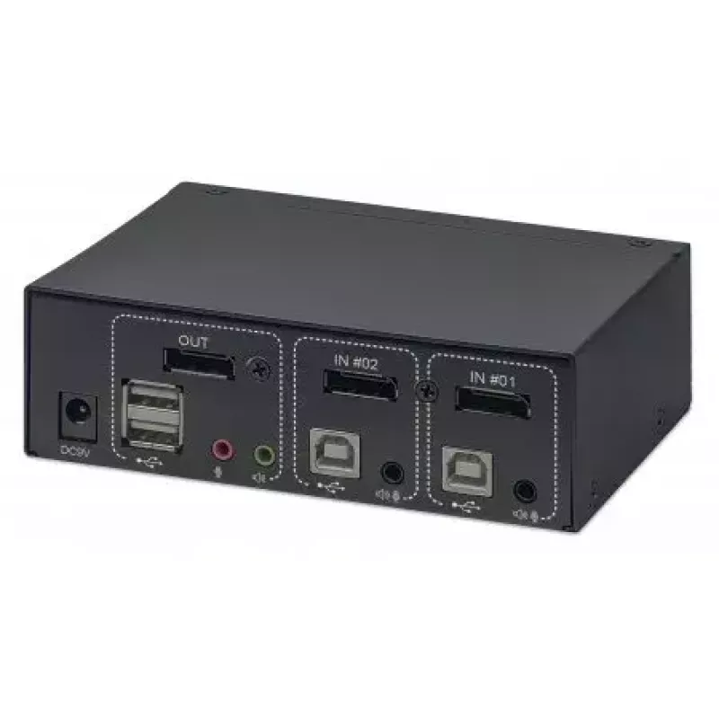 Manhattan 153546 KVM-kytkin, 2-porttinen DisplayPort/USB 2.0, 4K@60Hz, ääni, 2 x 1,8 m kaapelit