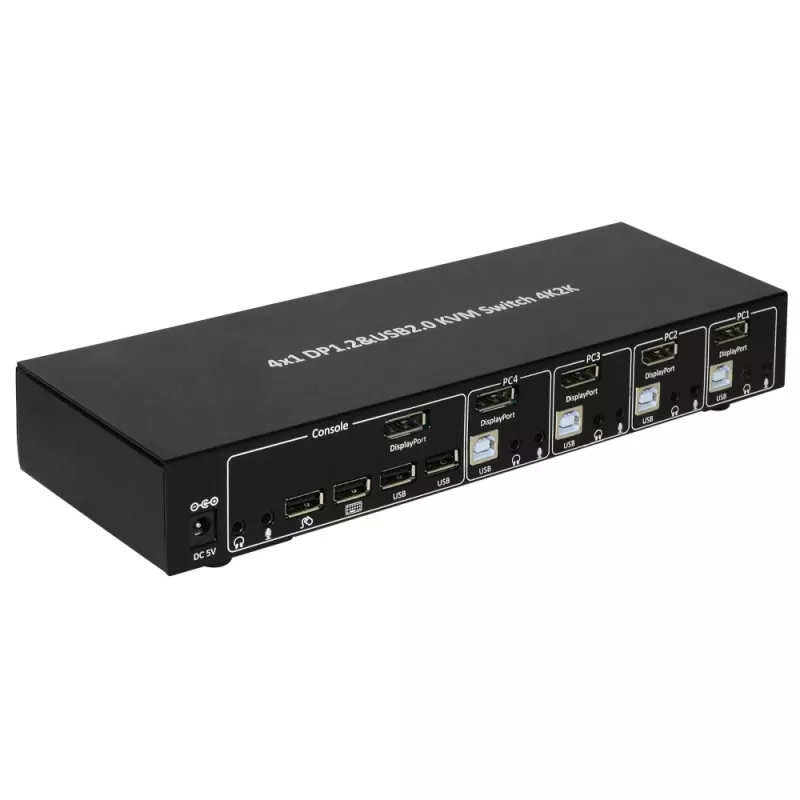 Techly IDATA DP-KVM4 KVM-kytkin rack-asennus musta