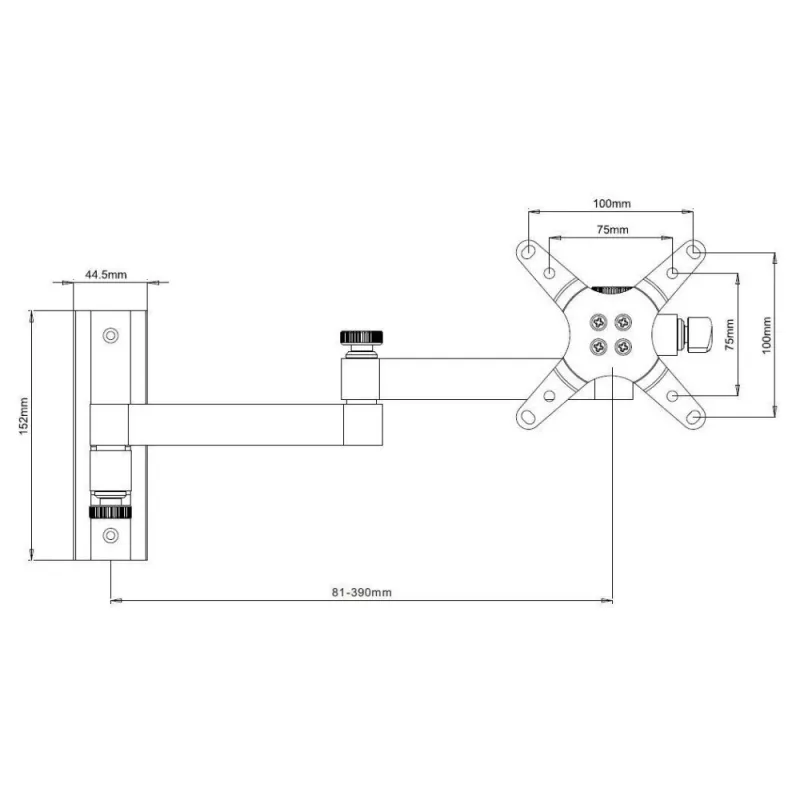 Techly ICA-LCD 104 seinäteline 13–30 tuuman LCD-näytölle, 3 niveltä, kallistettava ja kääntyvä, enintään 15 kg, VESA 75x75/100x100, hopea