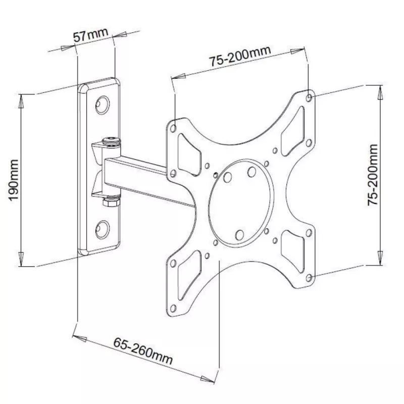 Techly ICA-LCD 2901 seinäteline 13–37 tuuman LCD-televisiolle, kallistettava ja kääntyvä, enintään 25 kg, VESA 75x75–200x200, musta