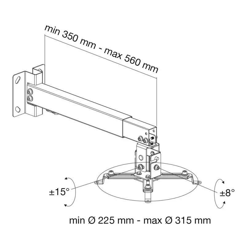 Techly ICA-PM 16 projektorin kattoteline, enintään 20 kg, säädettävä 43–65 cm, kallistettava ja kääntyvä, hopea