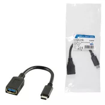 USB-kaapeli LogiLink USB C - USB A 0,15m CU0098 musta