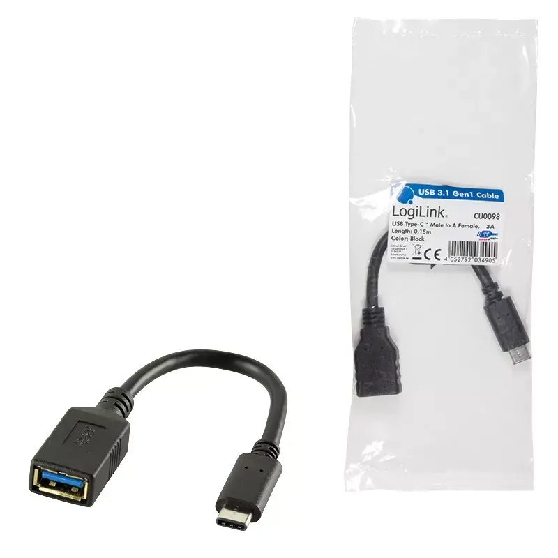 USB-kaapeli LogiLink USB C - USB A 0,15m CU0098 musta